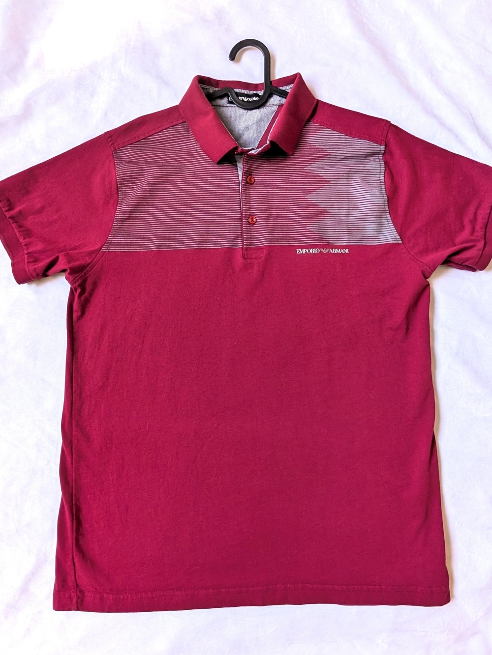 Mens Emporio Armani XL Polo Shirt Short Sleeve Logo Geometric Print Button Up